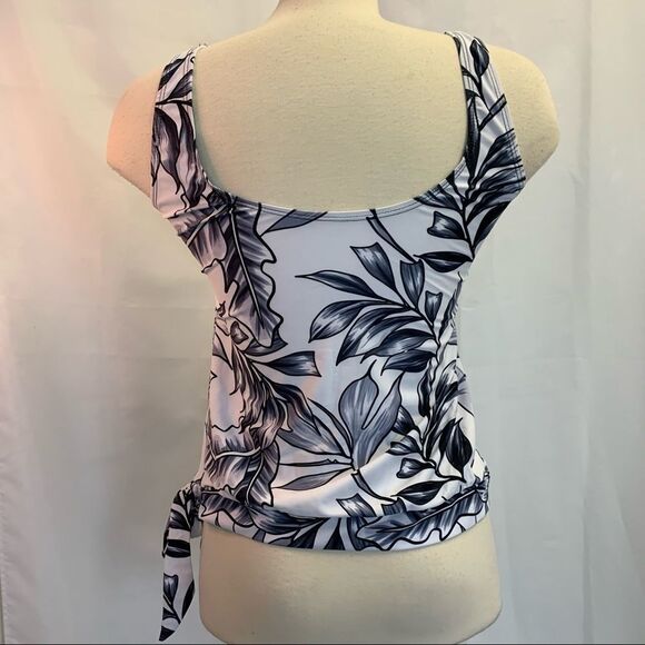 Black white tropical leaf tankini swimwear top SzL - Picture 5 of 9